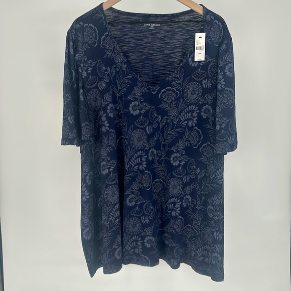 "NWT" Lane Bryant‎ Flutter-Sleeve V-Neck Top- Tonal Navy Floral- Size 26/28 - Picture 3 of 13